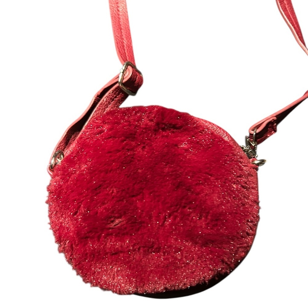 Burgundy Round Fuzzy Mini Crossbody Bag